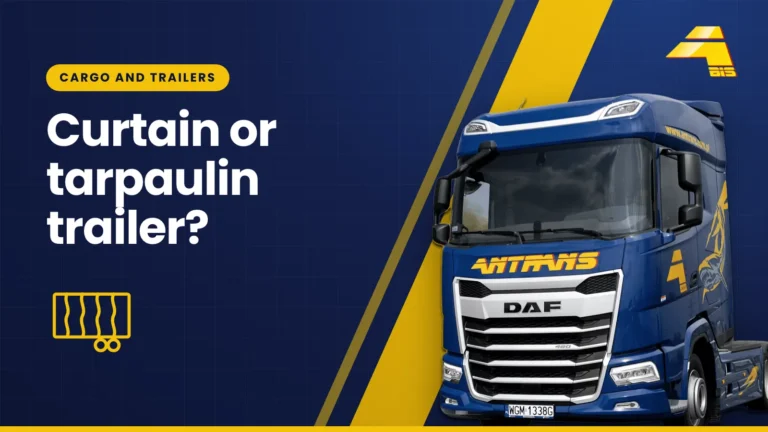 Curtain or tarpaulin trailer?, Antrans BiS DAF tractor on a navy background