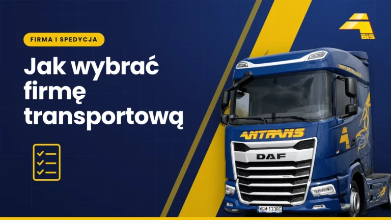 Jak wybrać firmę transportową, ciągnik DAF Antrans BiS na granatowym tle