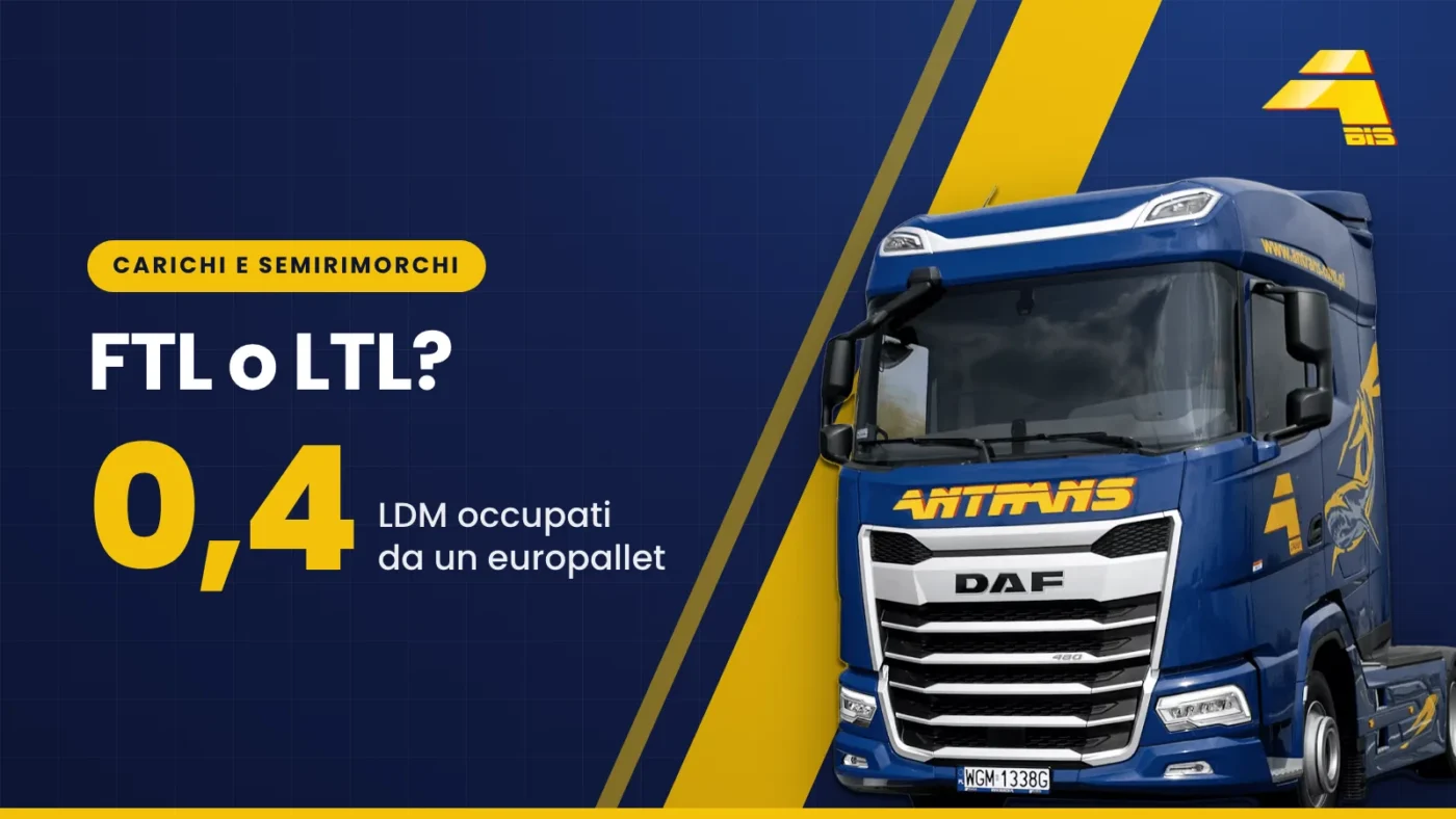 FTL o LTL? Un europallet occupa 0,4 LDM, trattore stradale DAF di Antrans BiS su sfondo blu scuro