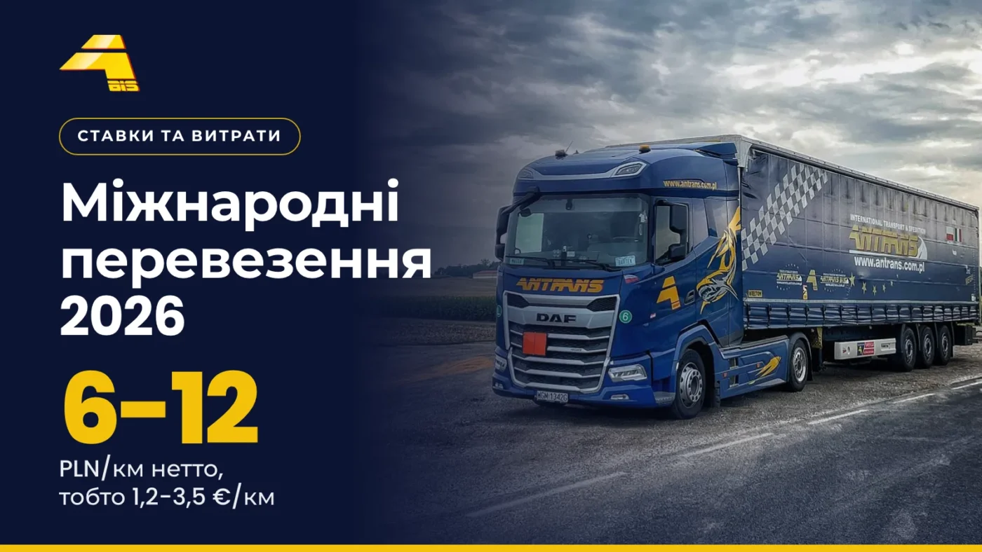 Міжнародні перевезення 2026: 6-12 PLN/км нетто, тобто 1,2-3,5 €/км, фото вантажівки Antrans BiS