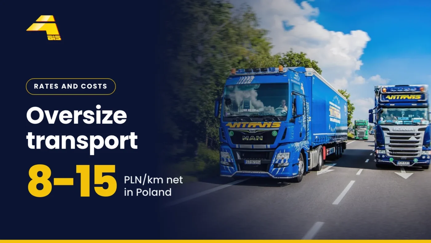 Oversize transport: 8-15 PLN/km net in Poland, photo of an Antrans BiS truck
