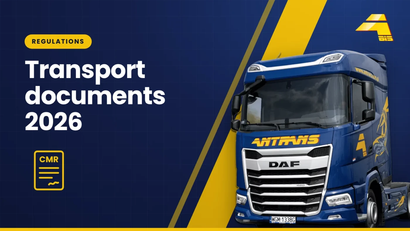 Transport documents 2026, Antrans BiS DAF tractor unit on a navy background