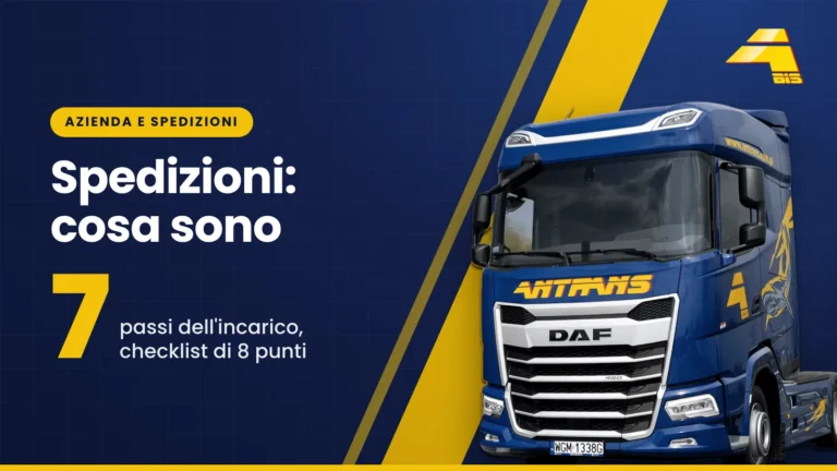 Spedizioni: cosa sono. 7 passi dell'incarico e una checklist di 8 punti, trattore stradale DAF di Antrans BiS su sfondo blu scuro