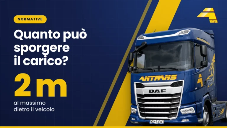 Quanto può sporgere il carico? Al massimo 2 m dietro il veicolo, trattore stradale DAF di Antrans BiS su sfondo blu navy