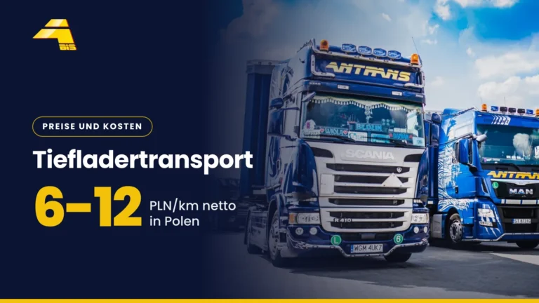 Tiefladertransport: 6-12 PLN/km netto innerhalb Polens, Foto eines Lkw von Antrans BiS