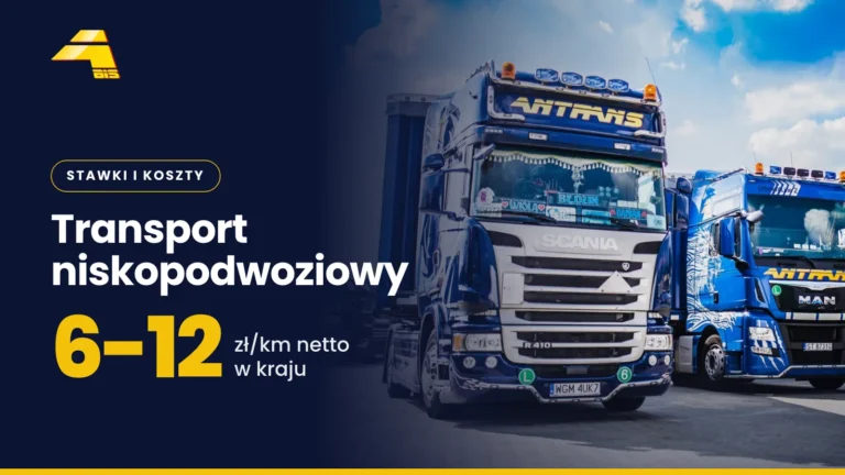 Ile kosztuje transport niskopodwoziowy za km w 2026 roku? 20 Transport niskopodwoziowy: 6-12 zł/km netto w kraju, zdjęcie ciężarówki Antrans BiS