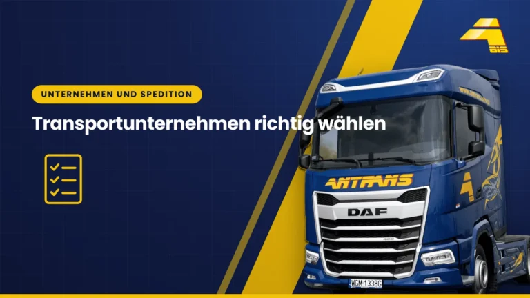 Transportunternehmen richtig wählen, DAF-Sattelzugmaschine von Antrans BiS auf dunkelblauem Hintergrund